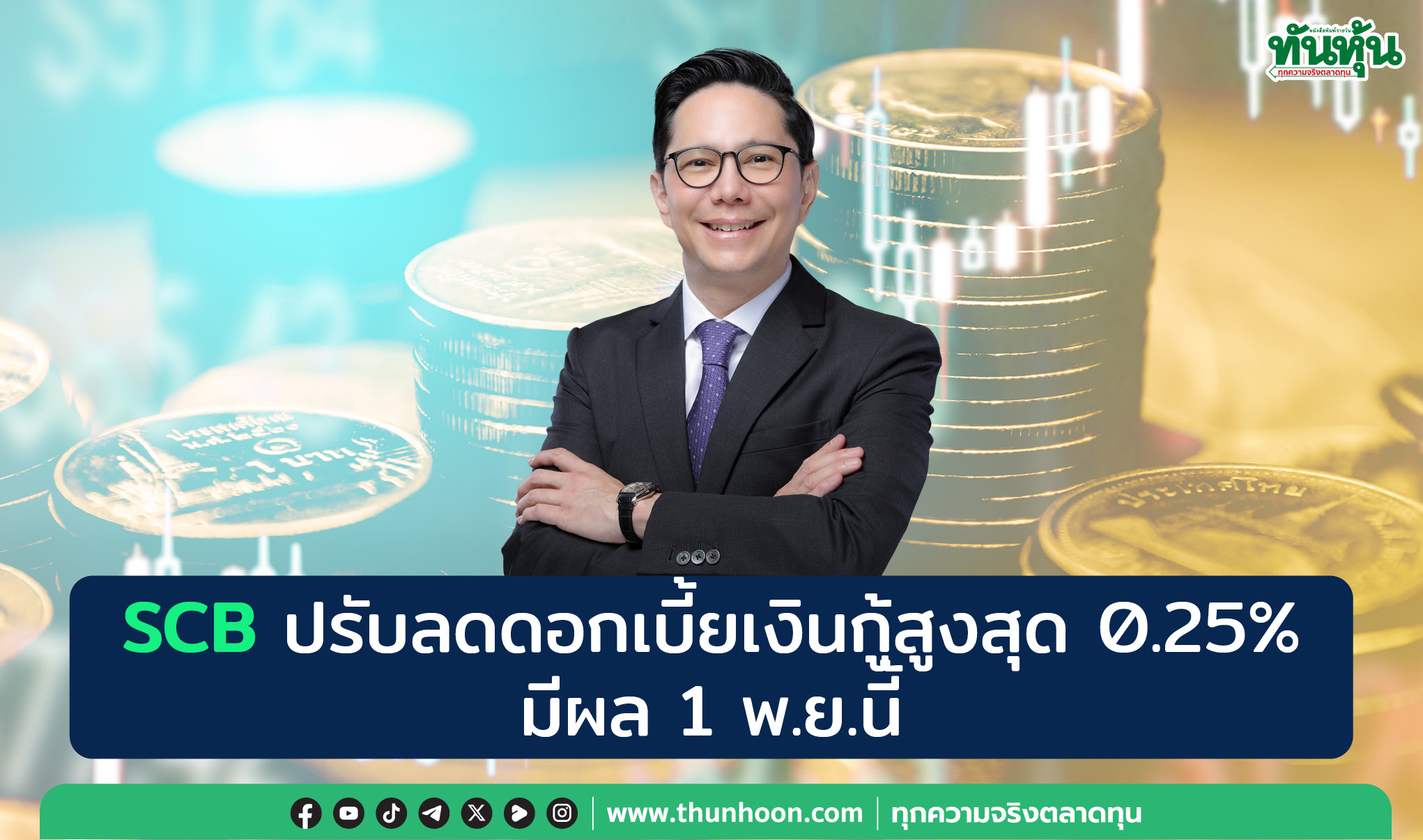 SCB ปรับลดดอกเบี้ยเงินกู้สูงสุด 0.25% มีผล 1 พ.ย.นี้