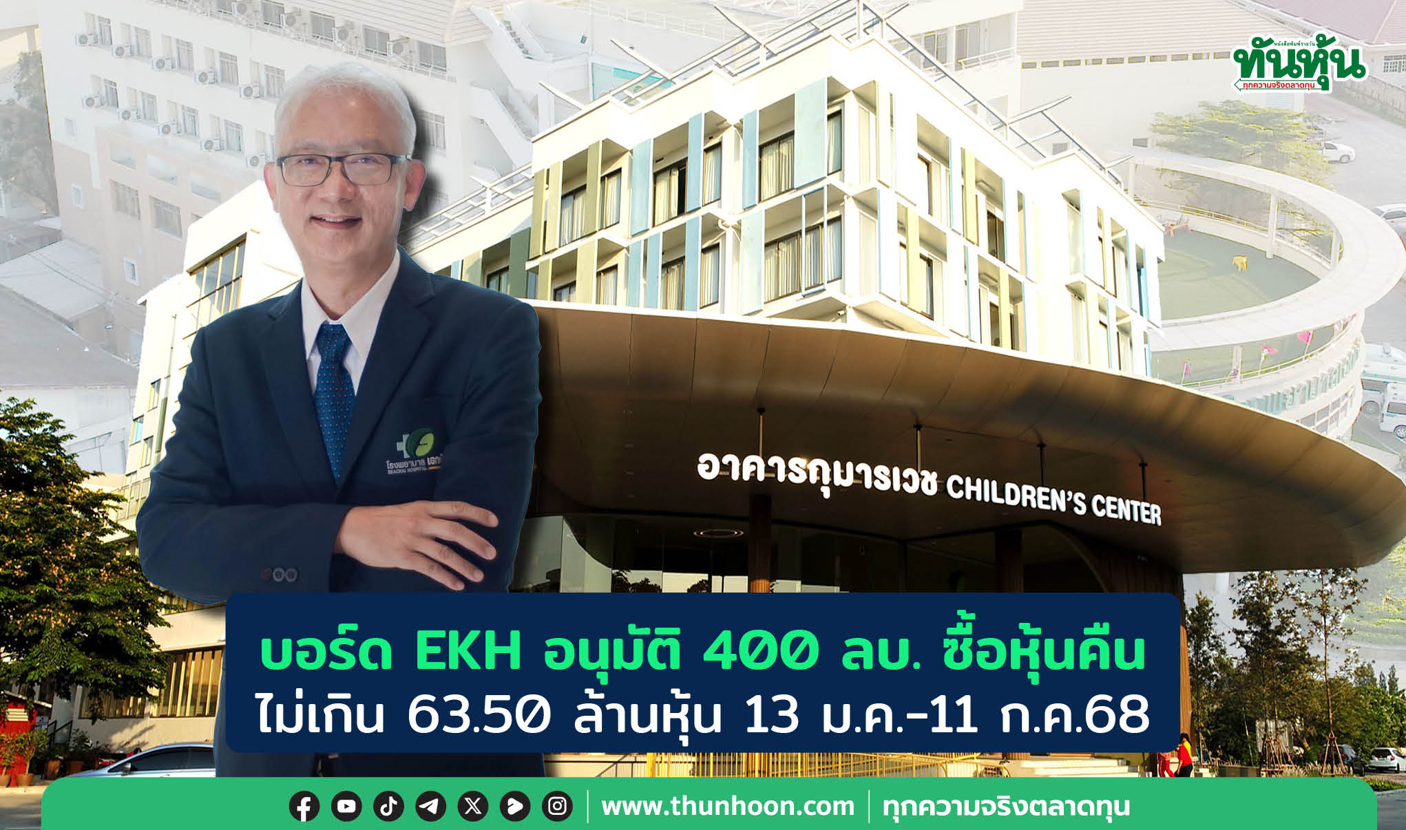 บอร์ด EKH อนุมัติ 400 ลบ. ซื้อหุ้นคืน ไม่เกิน 63.50 ล้านหุ้น 13 ม.ค.-11 ก.ค.68