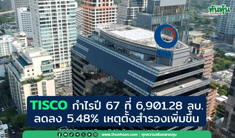 TISCO กำไรปี 67 ที่ 6,901.28 ลบ. ลดลง 5.48% เหตุตั้งสำรองเพิ่มขึ้น