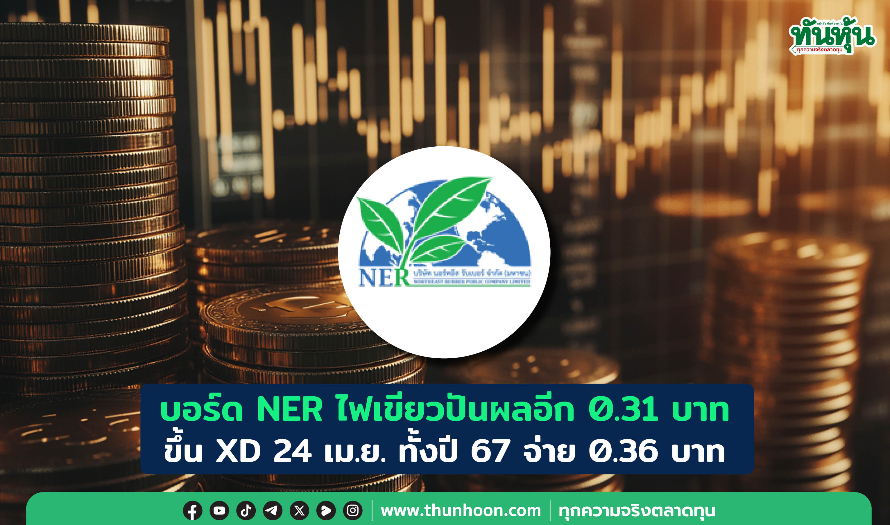 บอร์ด NER ไฟเขียวปันผลอีก 0.31 บาท ขึ้น XD 24 เม.ย. ทั้งปี 67 จ่าย 0.36 บาท