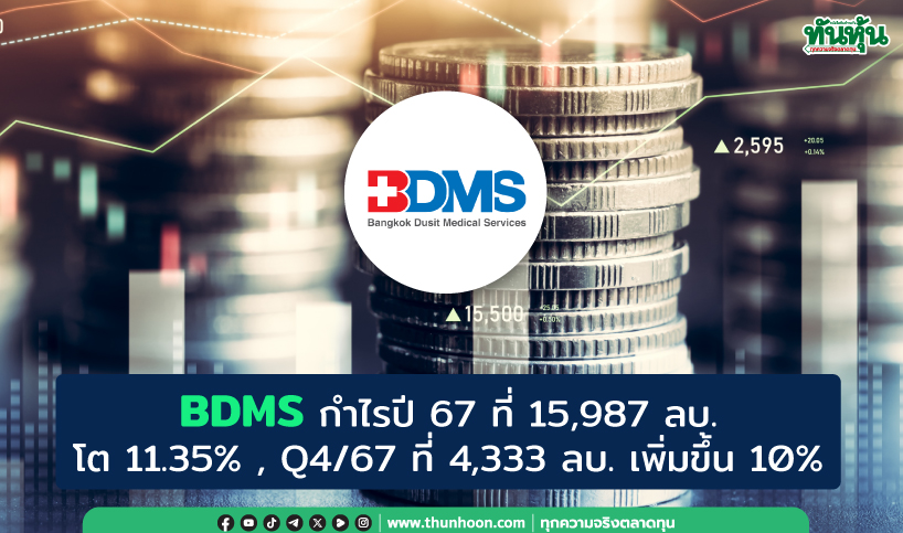 BDMS กำไรปี 67 ที่ 15,987 ลบ.โต 11.35% , Q4/67 ที่ 4,333 ลบ.เพิ่มขึ้น 10%