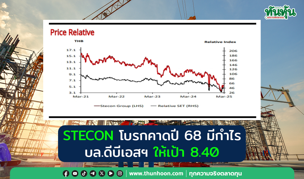 STECON โบรกคาดปี 68 มีกำไร บล.ดีบีเอสฯให้เป้า 8.40