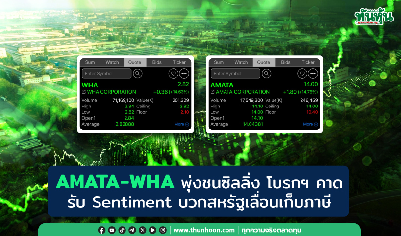AMATA-WHA พุ่งชนซิลลิ่ง โบรกฯ คาดรับ Sentiment บวกสหรัฐเลื่อนเก็บภาษี