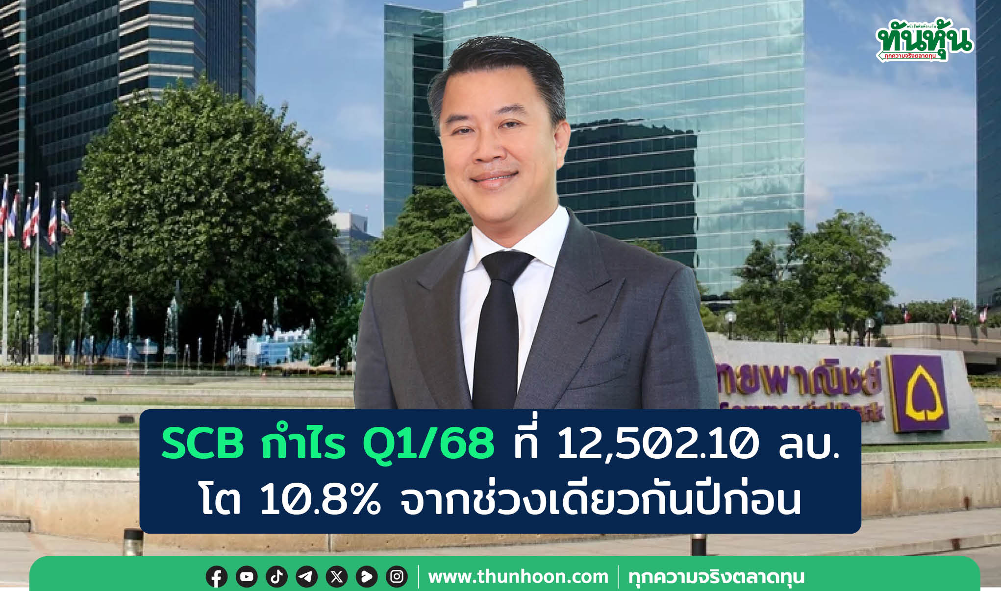 SCB กำไร Q1/68 ที่ 12,502.10 ลบ. โต 10.8% คุมต้นทุน-บริหารคุณภาพสินทรัพย์ได้ดี