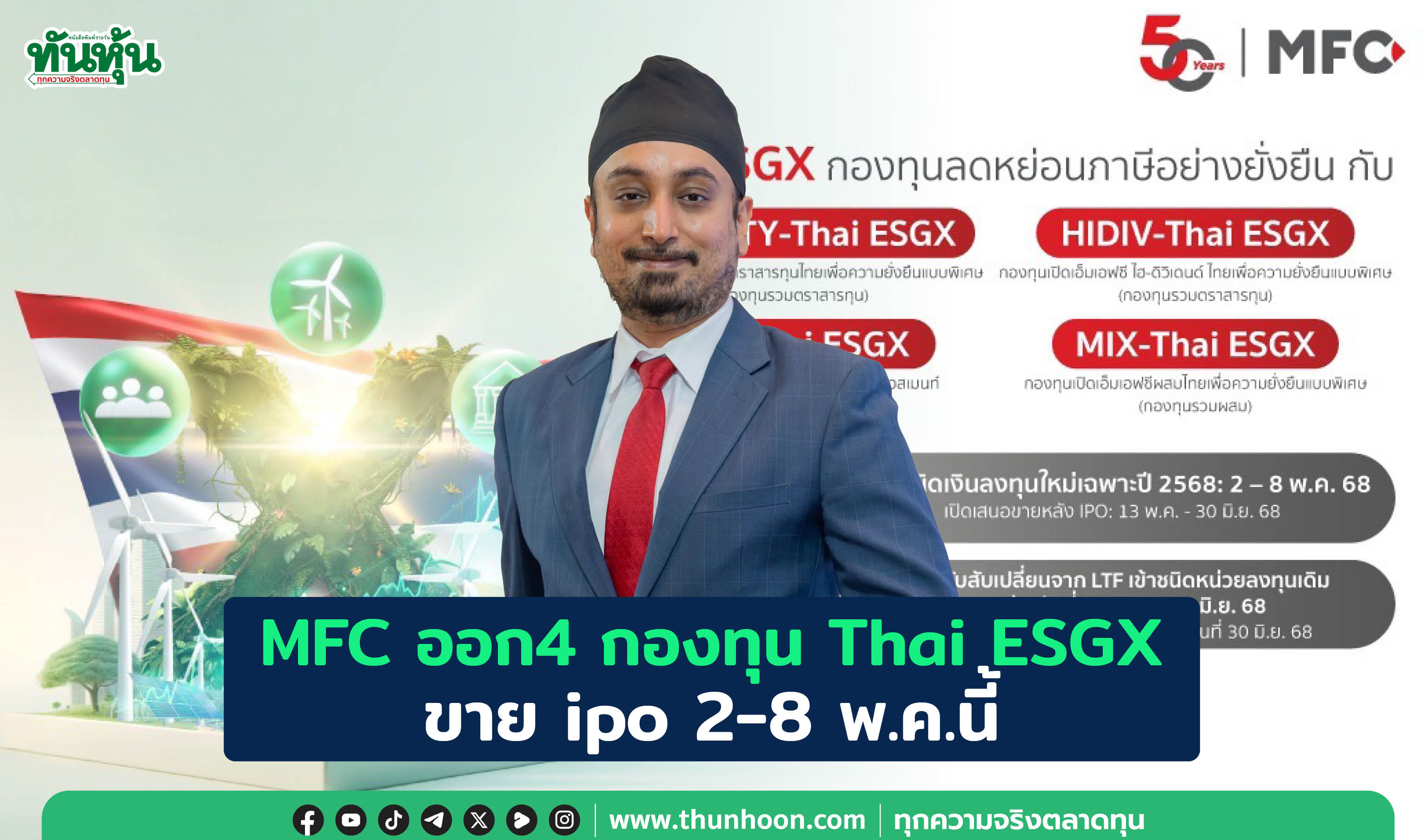 MFC ออก 4 กองทุน Thai ESGX  ขาย ipo 2-8 พ.ค.นี้
