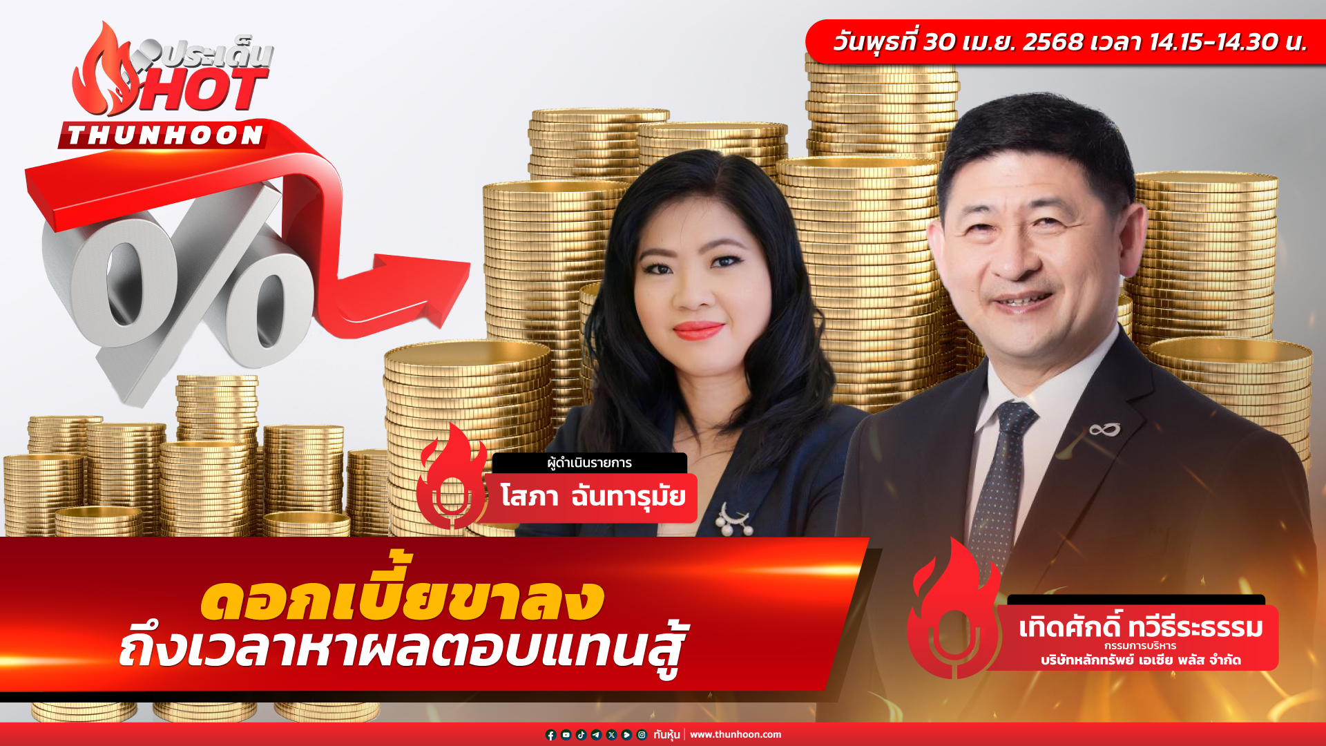 🔥➡️ [Special LIVE🔴 สด] ประเด็น HOT :  " ดอกเบี้ยขาลง  ถึงเวลาหาผลตอบแทนสู้ "  / เทิดศักดิ์ ทวีธีระธรรม  กรรมการบริหาร บล.เอเซีย พลัส จำกัด / 30  เมษายน 2568 🎯 