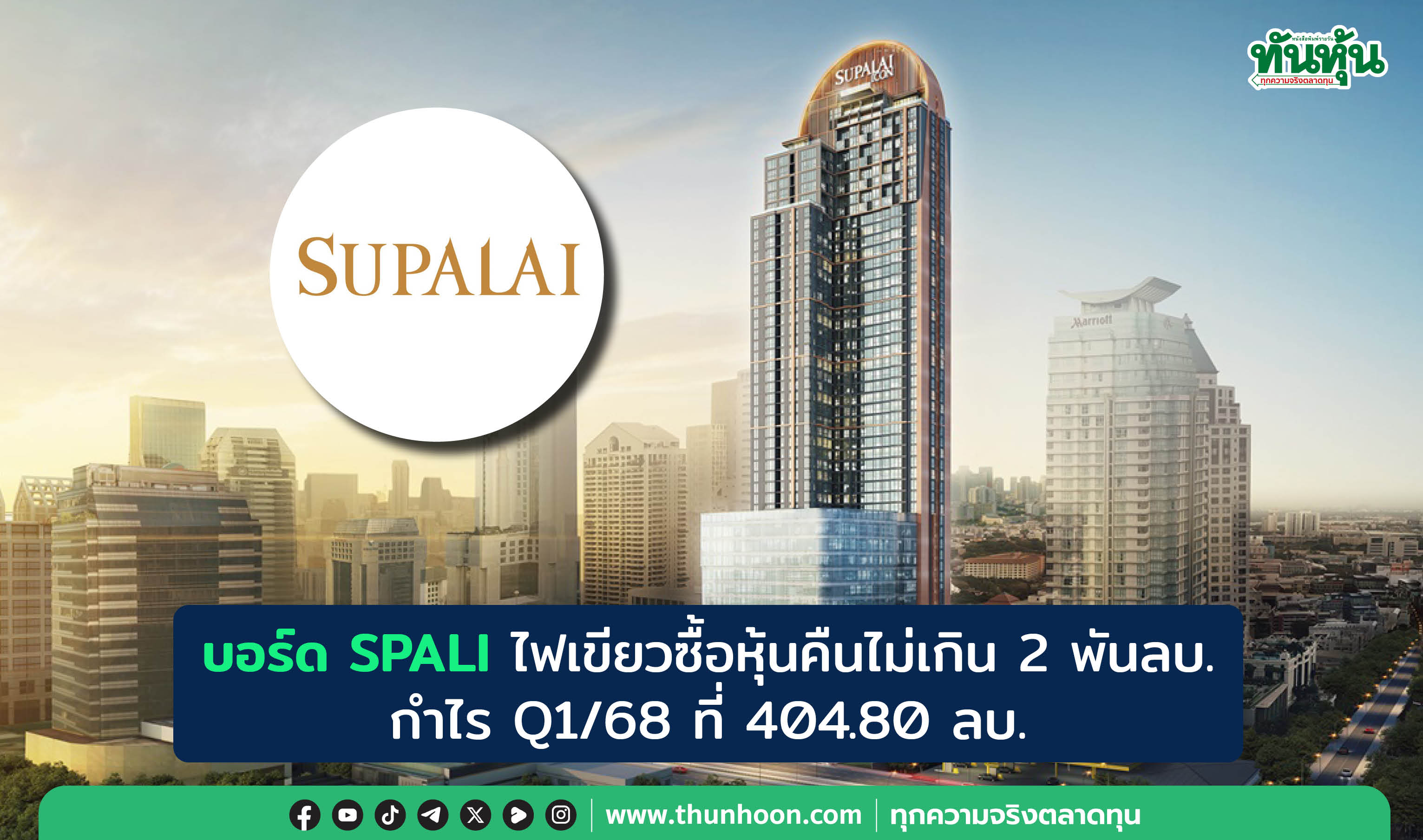 บอร์ด SPALI ไฟเขียวซื้อหุ้นคืนไม่เกิน 2 พันลบ. กำไร Q1/68 ที่ 404.80 ลบ.