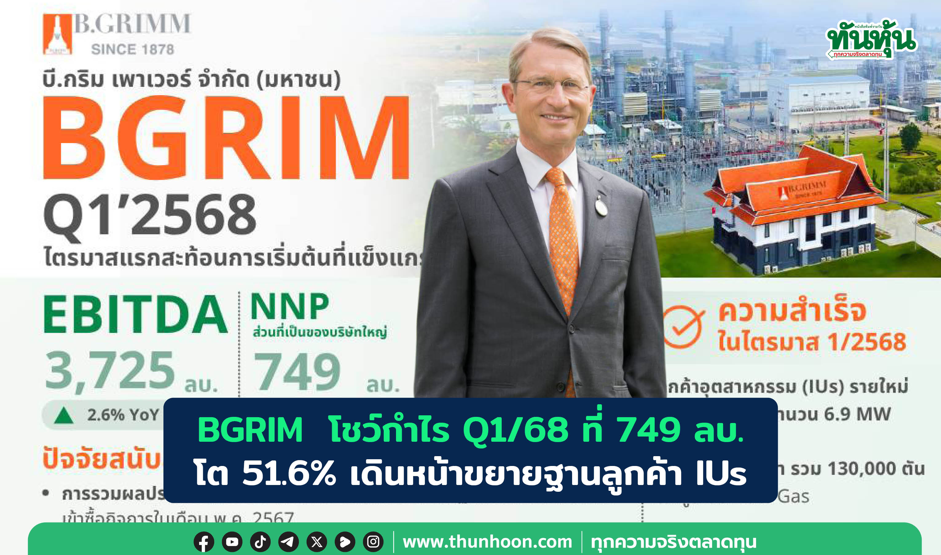 BGRIM  โชว์กำไร Q1/68 ที่ 749 ลบ.โต 51.6% เดินหน้าขยายฐานลูกค้า IUs