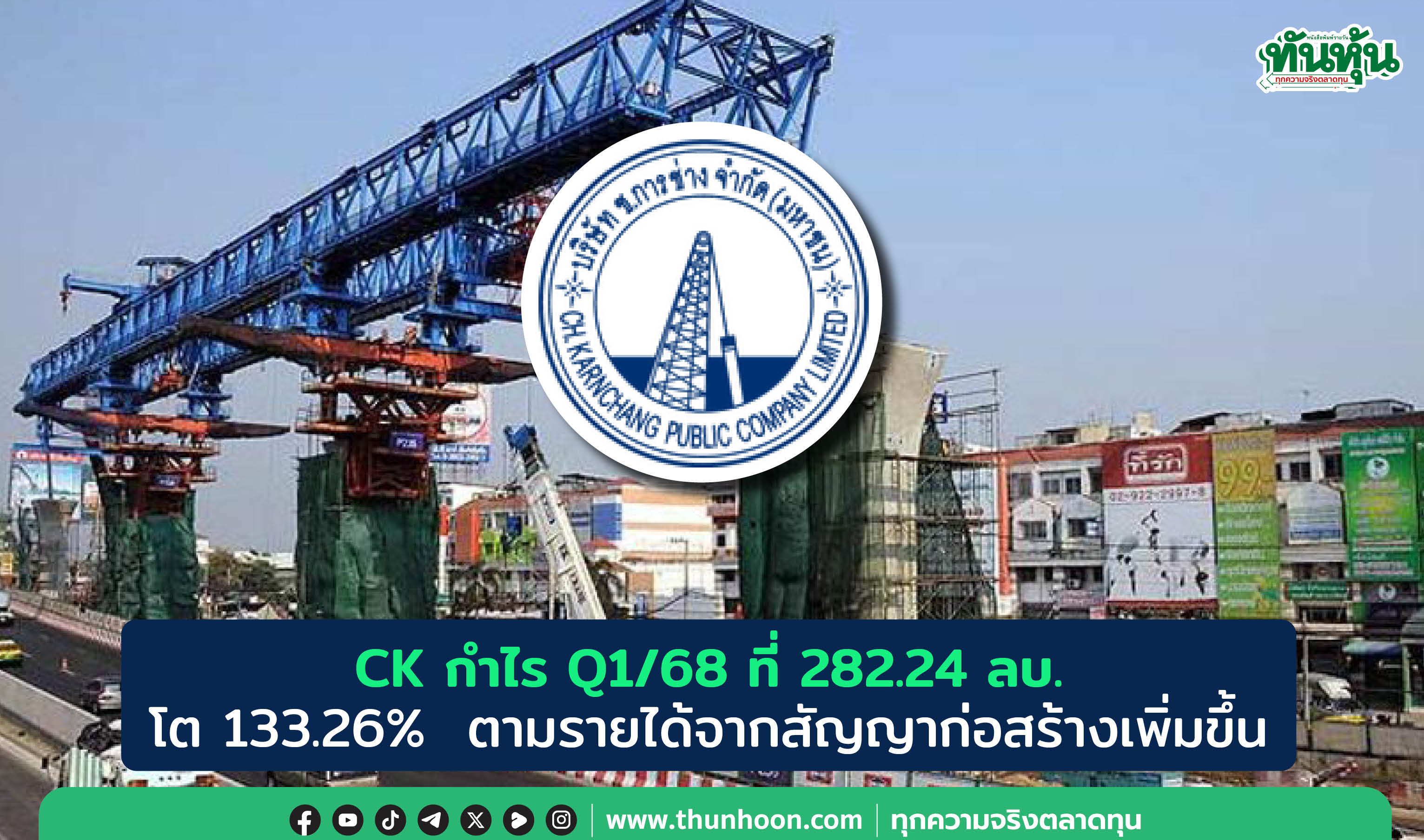 CK กำไร Q1/68 ที่ 282.24 ลบ. โต 133.26%  รายได้ก่อสร้างเพิ่มขึ้น-รับรู้กำไรบริษัทร่วม