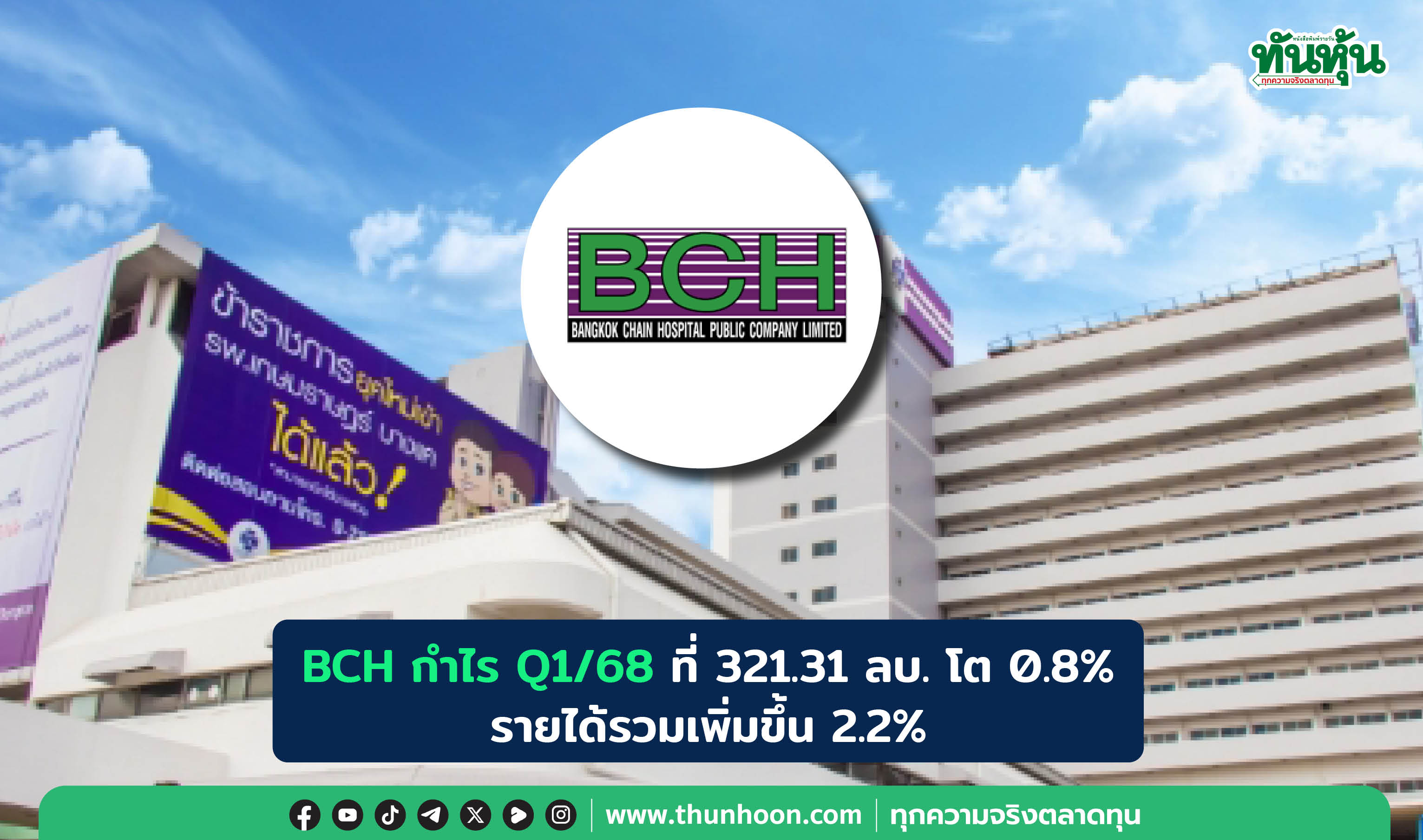 BCH กำไร Q1/68 ที่ 321.31 ลบ. โต 0.8% รายได้รวมเพิ่มขึ้น 2.2%