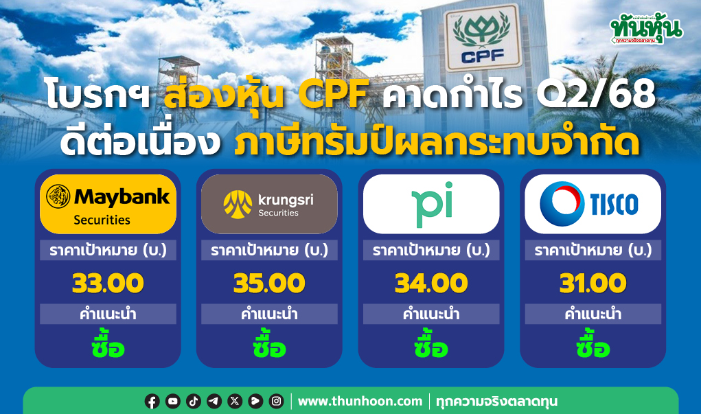 โบรกฯ ส่องหุ้น CPF คาดกำไร Q2/68 ดีต่อเนื่อง ภาษีทรัมป์ผลกระทบจำกัด