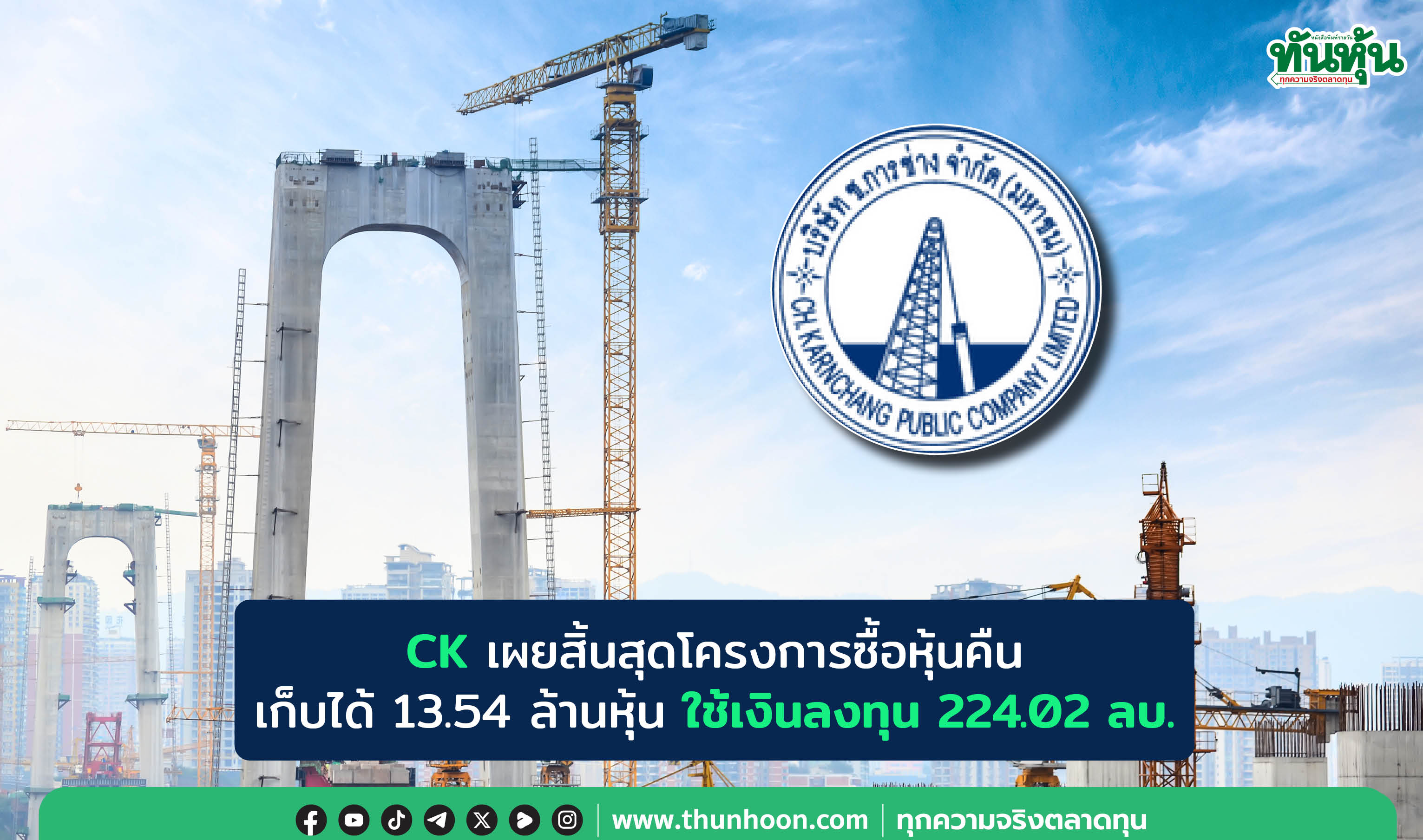 CK เผยสิ้นสุดโครงการซื้อหุ้นคืน เก็บได้ 13.54 ล้านหุ้น ใช้เงินลงทุน 224.02 ลบ.