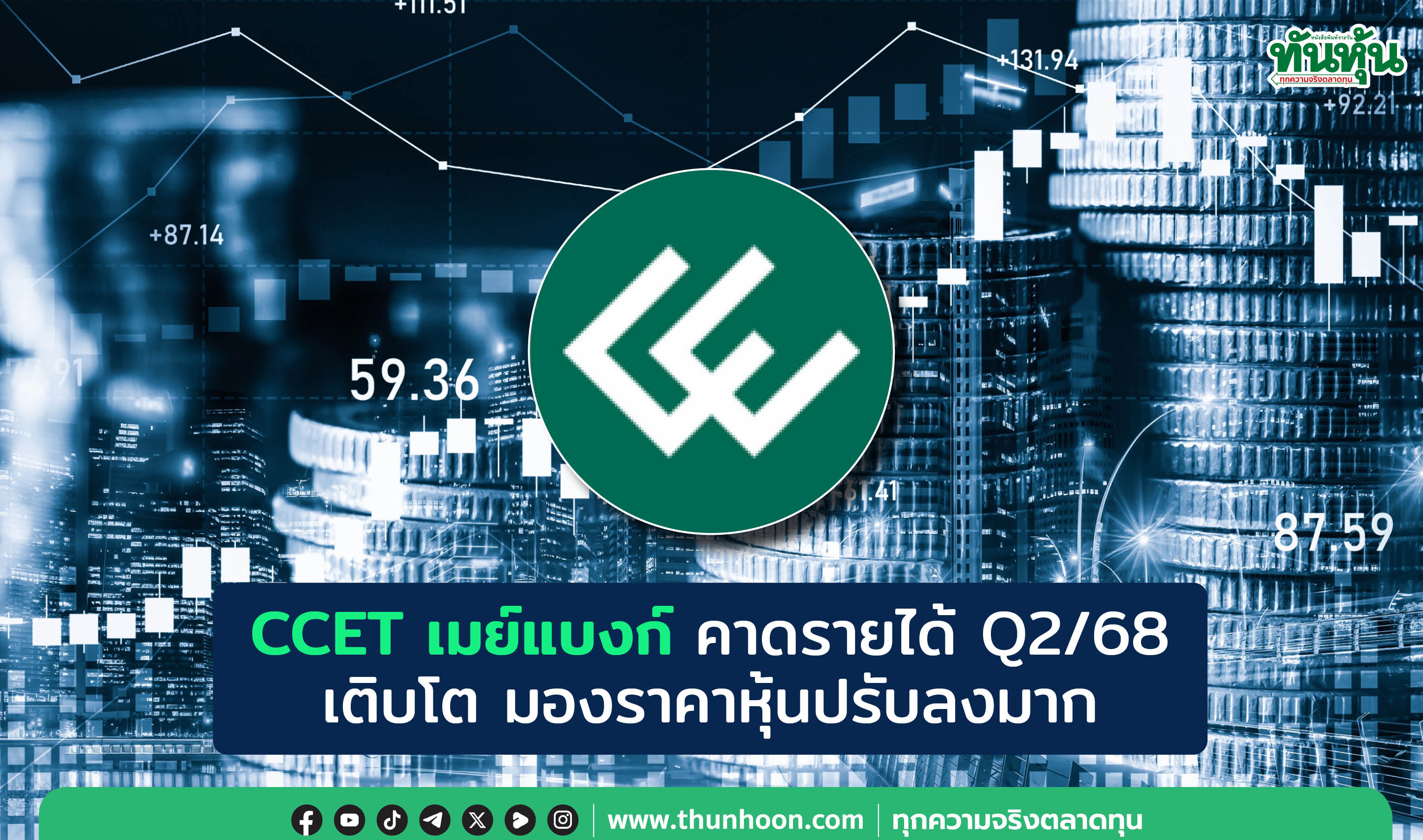 CCET เมย์แบงก์ คาดรายได้ Q2/68 เติบโต มองราคาหุ้นปรับลงมาก